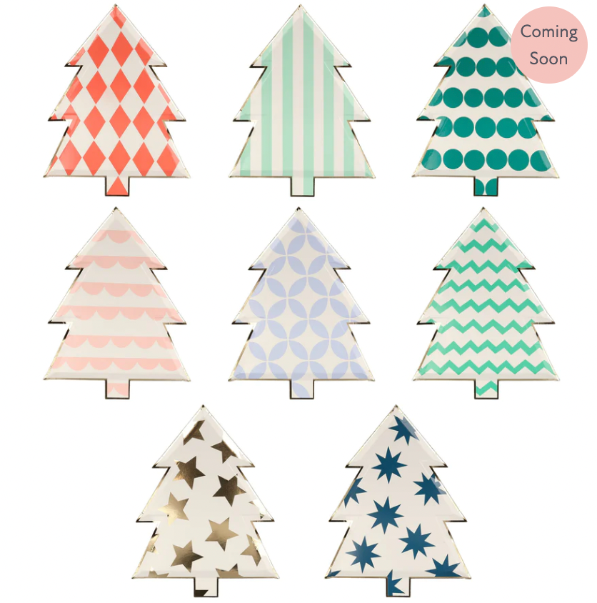 Pattered Christmas Tree Plates 8pk