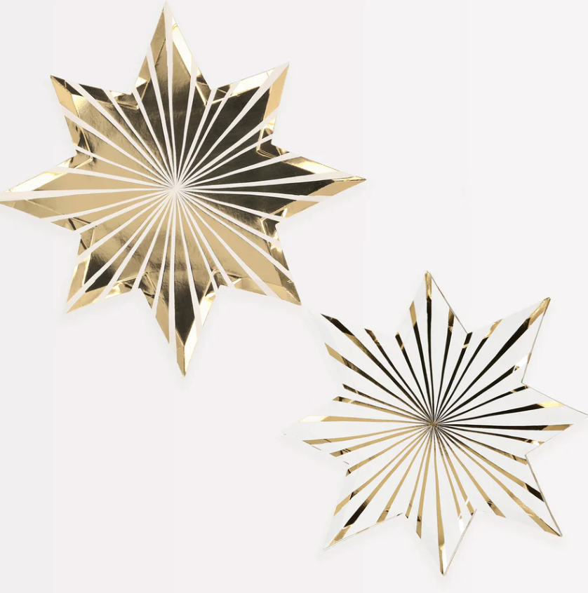 Gold Stripe Star Plates 8pk