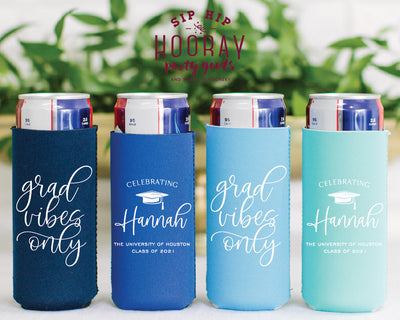 Grad Vibes Only Graduation Neoprene Slim Can Coolers #0004