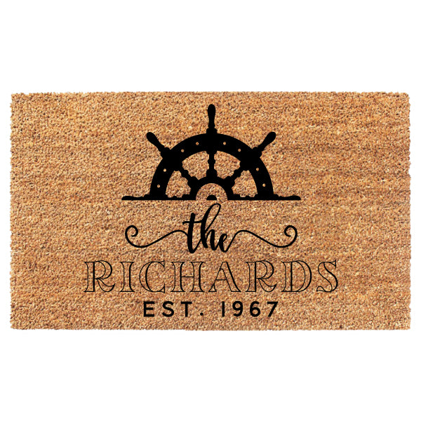 Nautical Ship Helm Last Name Date Doormat