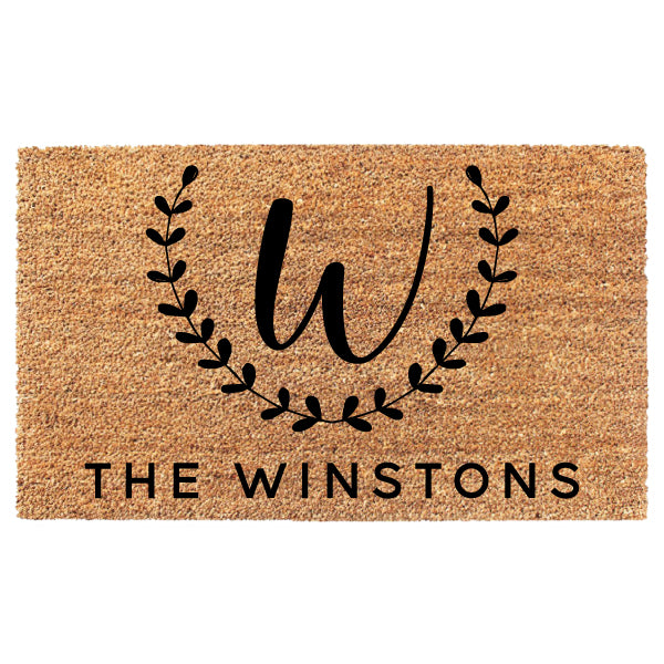 Laurel Wreath Custom Initial Last Name Doormat