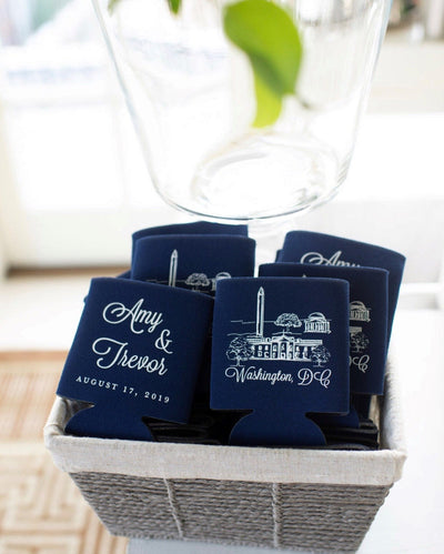 Neoprene Hand-Drawn Wedding Venue Can Coolers