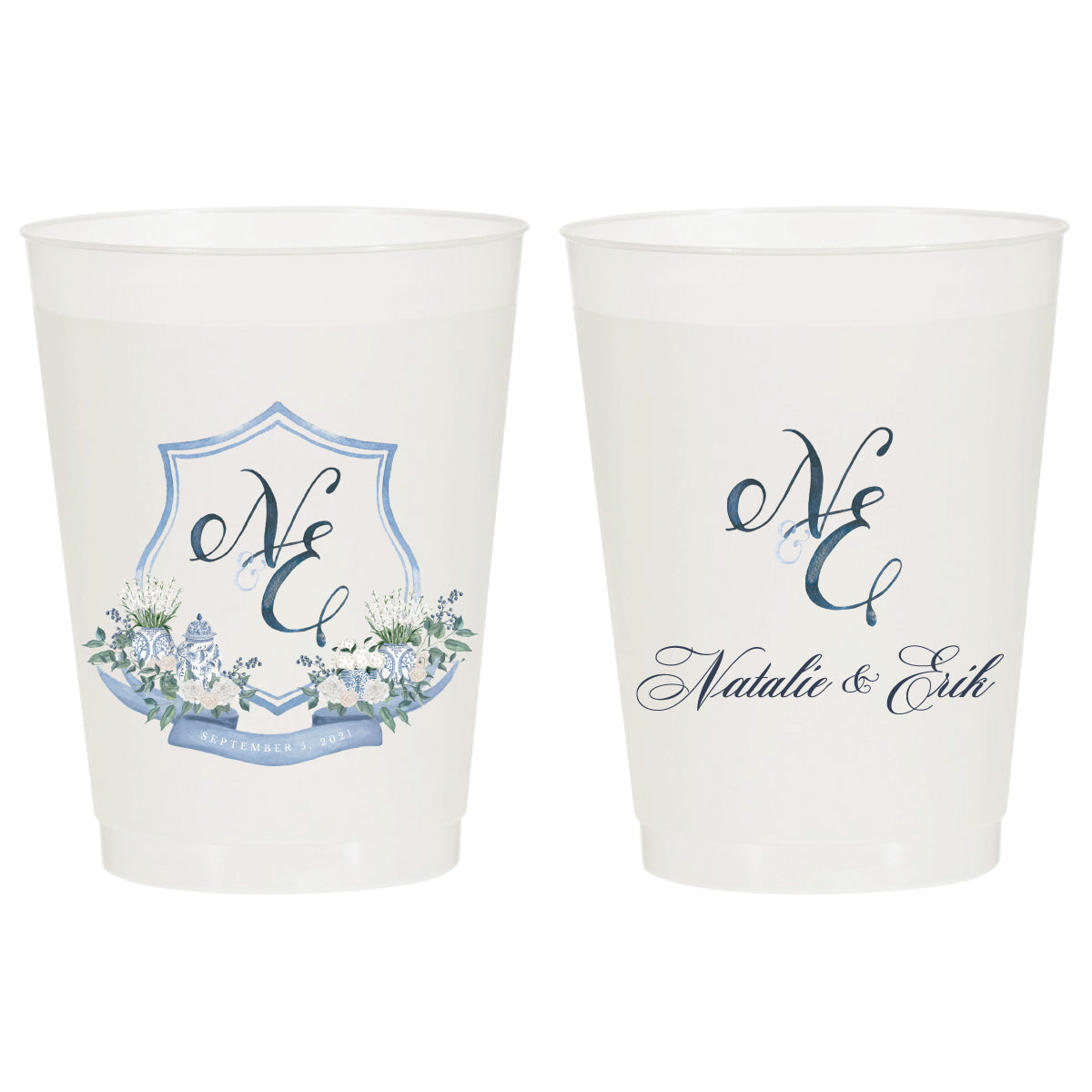 Full Color Elegant Wedding Crest Frosted Cups