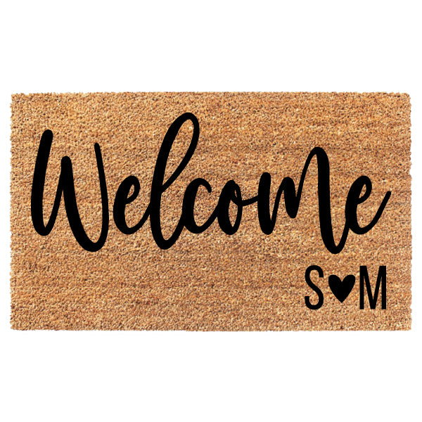 Welcome Heart Initials Custom Doormat
