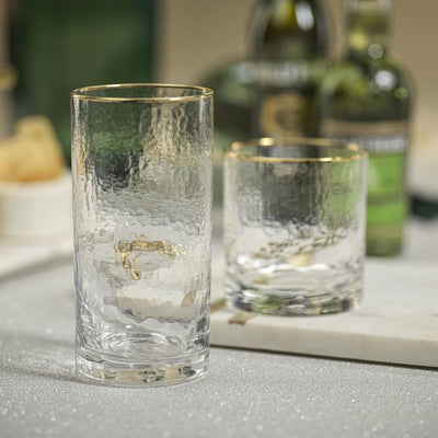 Negroni Hammered High Ball Glass / Gold Rim