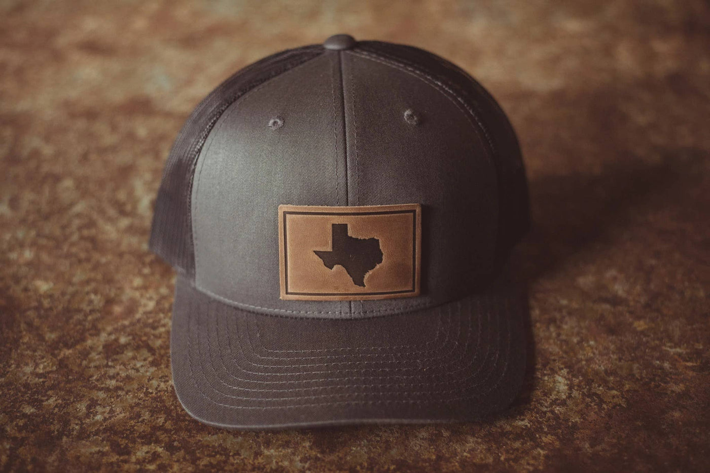 Texas Silhouette Hat | Leather Patch Trucker Hat: Charcoal