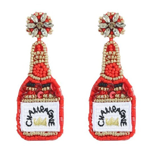 Champagne Beaded Earrings - Red