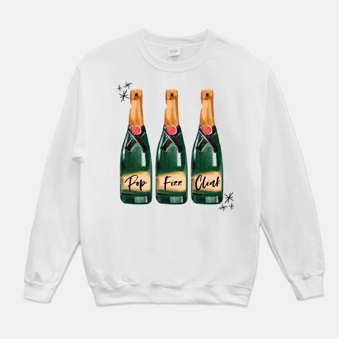 Pop Fizz Clink Bubbly Champagne Holiday Unisex Crew Neck Sweatshirt