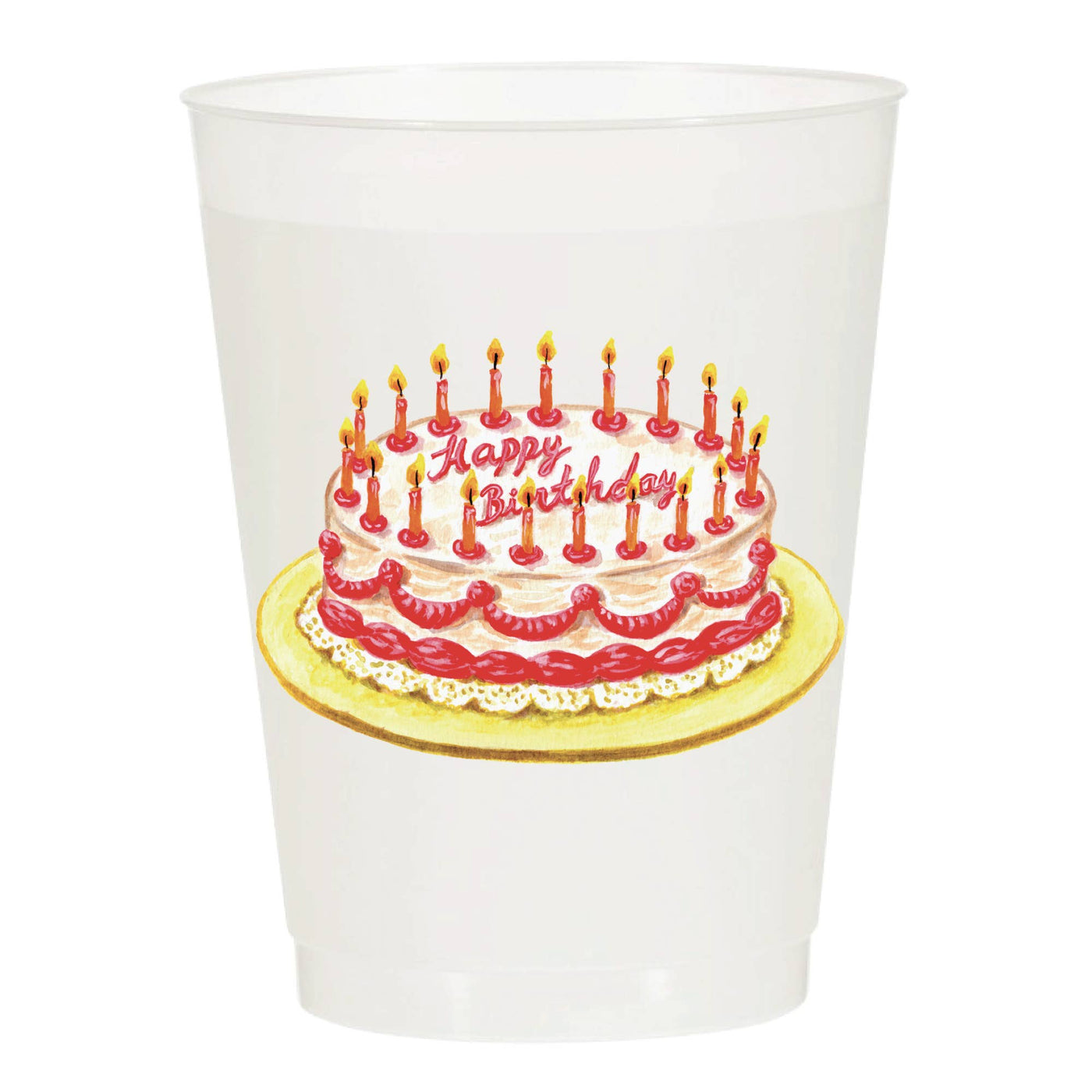 Retro Happy Birthday Cake Watercolor Frosted Cups - Birthday