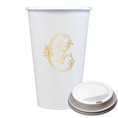 Initial Monogrammed Coffee Cups with Lids