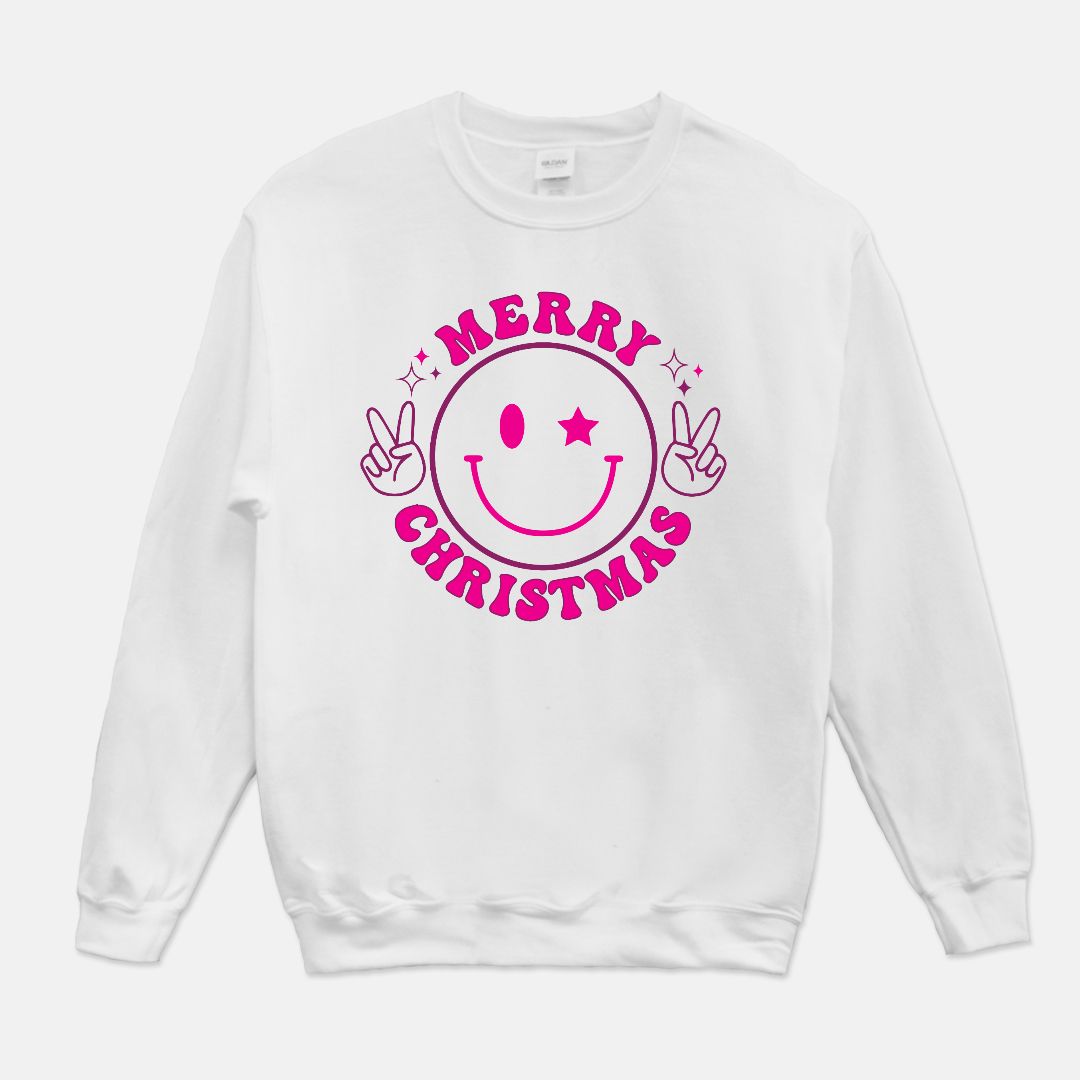 Merry Christmas Smiley Face Unisex Crew Neck Sweatshirt