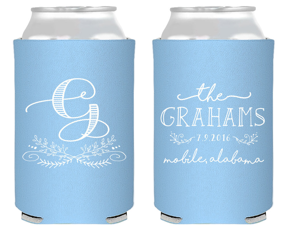 Floral Monogram Can Coolers #1422