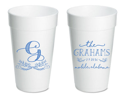 Custom Floral Monogram Wedding Foam Cup Design #1422