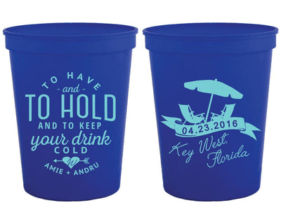 To Have and To Hold Adirondack Chairs Beach Wedding Favor Stadium Cup Design #1427