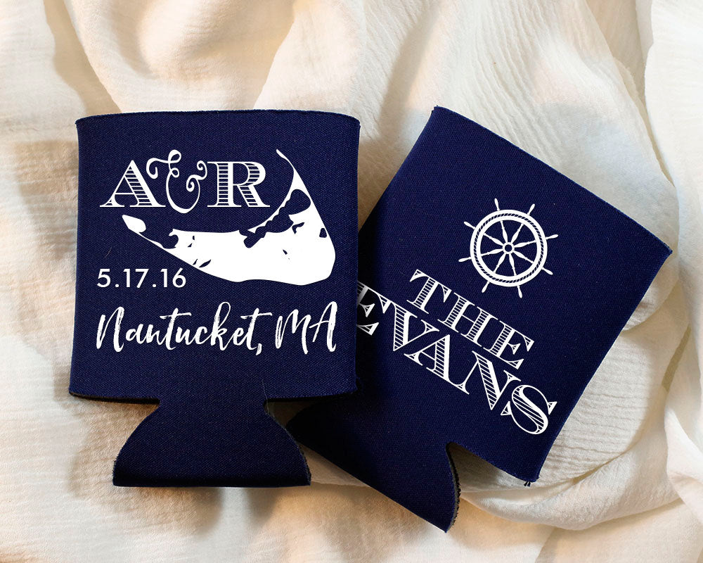 Nantucket Nautical Wedding Monogram Can Cooler Design #1432