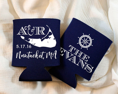 Nantucket Nautical Wedding Monogram Can Cooler Design #1432