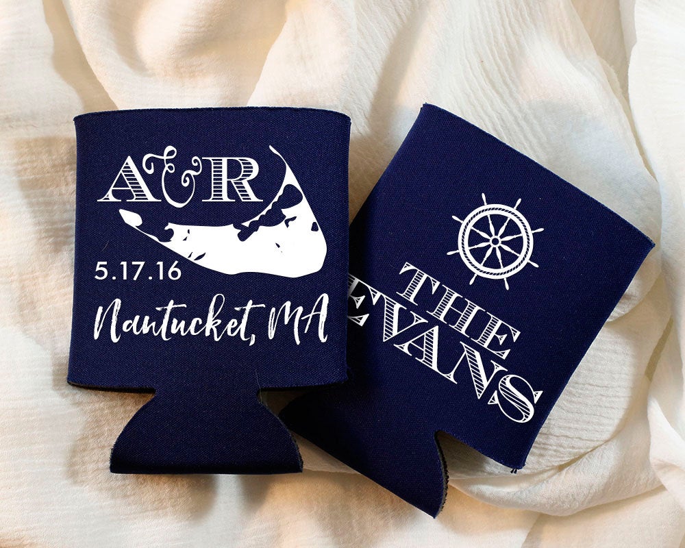 Nantucket Wedding Nautical Can Coolers #1432