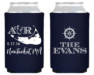 Nantucket Nautical Wedding Monogram Can Cooler Design #1432