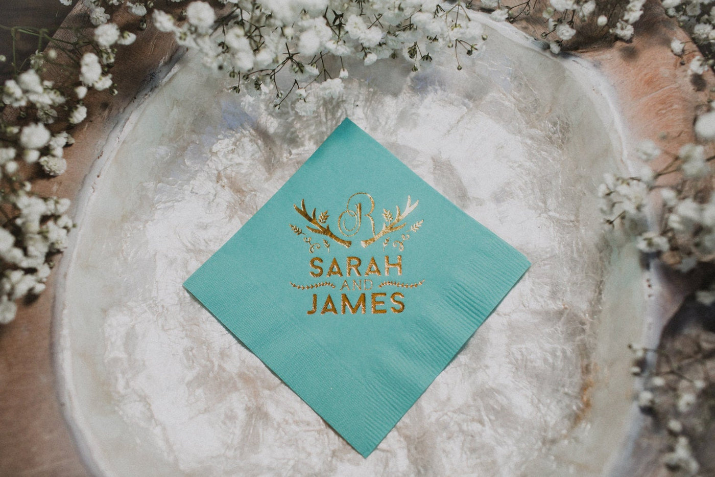 Rustic Deer Antler Wedding Beverage Napkins #1279, #1028