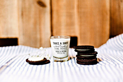Take a Shot We Tied the Knot Wedding Shot Glass Design #1446