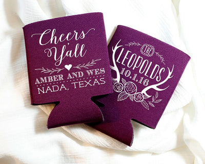 Cheers Y'all Rustic Wedding Can Coolers #1461