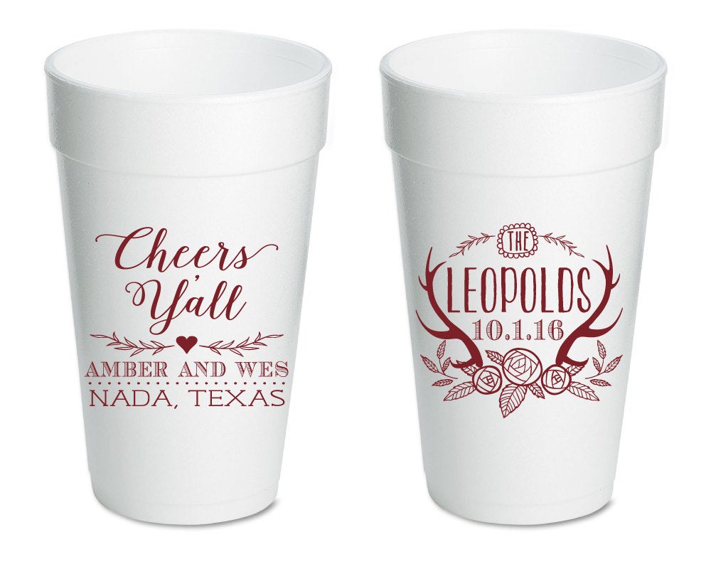 Cheers Y'all | Rustic Antler Wedding Foam Cup #1461