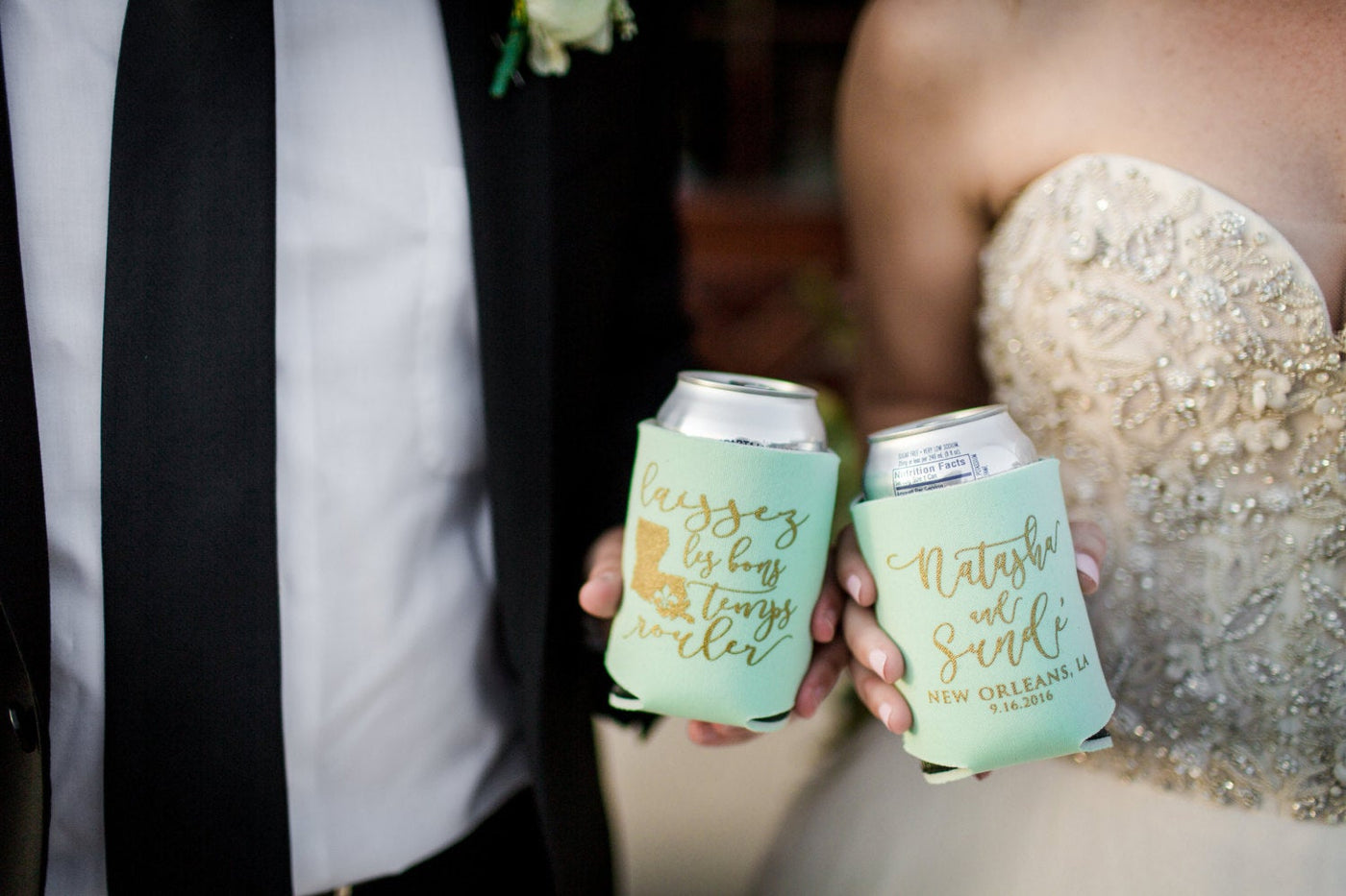Personalized NOLA Wedding Can Coolers #1448