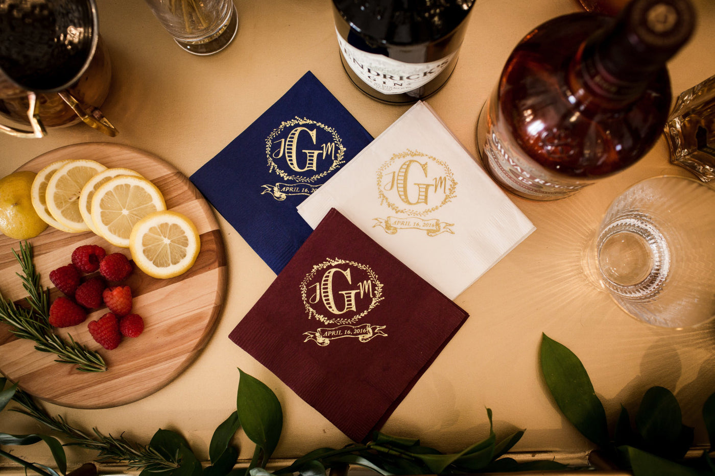 Wreath Wedding Monogram Cocktail Napkin Design #1024