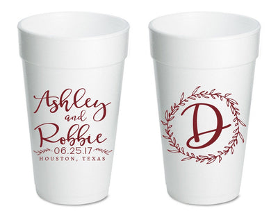 Floral Wreath Wedding Foam Cups #1506