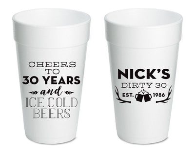 Cheers to 30 Years Birthday Party Foam Cups #1568