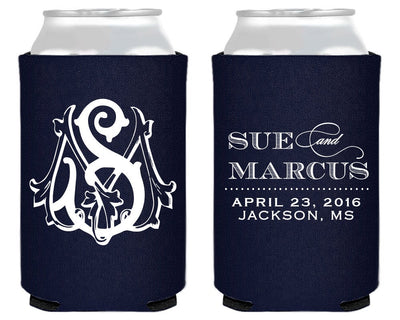 Custom Duogram Wedding Can Coolers #1522