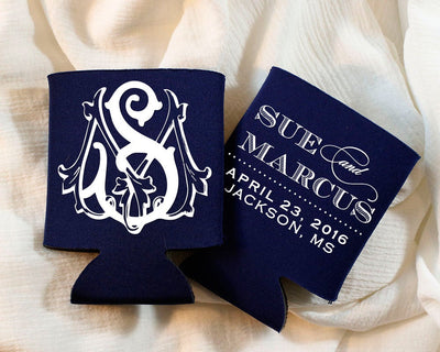 Custom Duogram Wedding Can Coolers #1522
