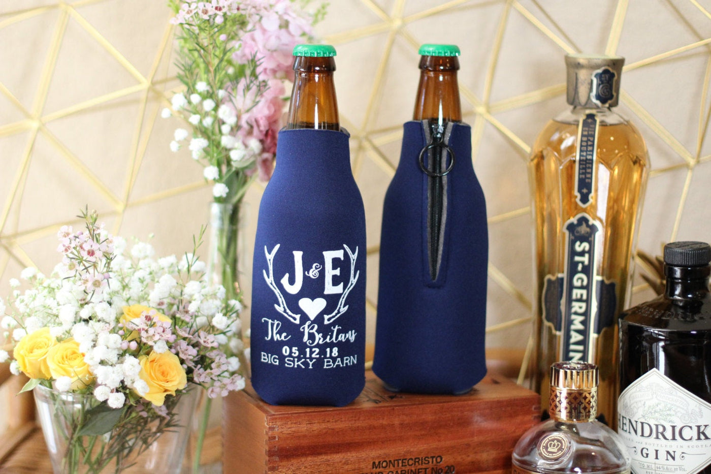 Custom Initials Wedding Zippered Bottle Can Coolers #1303