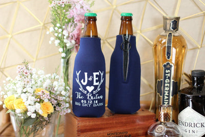 Custom Initials Wedding Zippered Bottle Can Coolers #1303