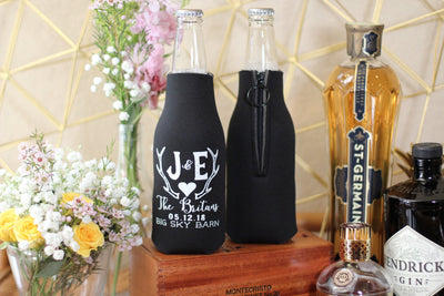 Custom Initials Wedding Zippered Bottle Can Coolers #1303