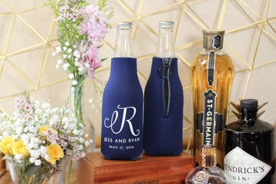 Personalized Monogram Wedding Zipper Bottle Can Coolers #1571