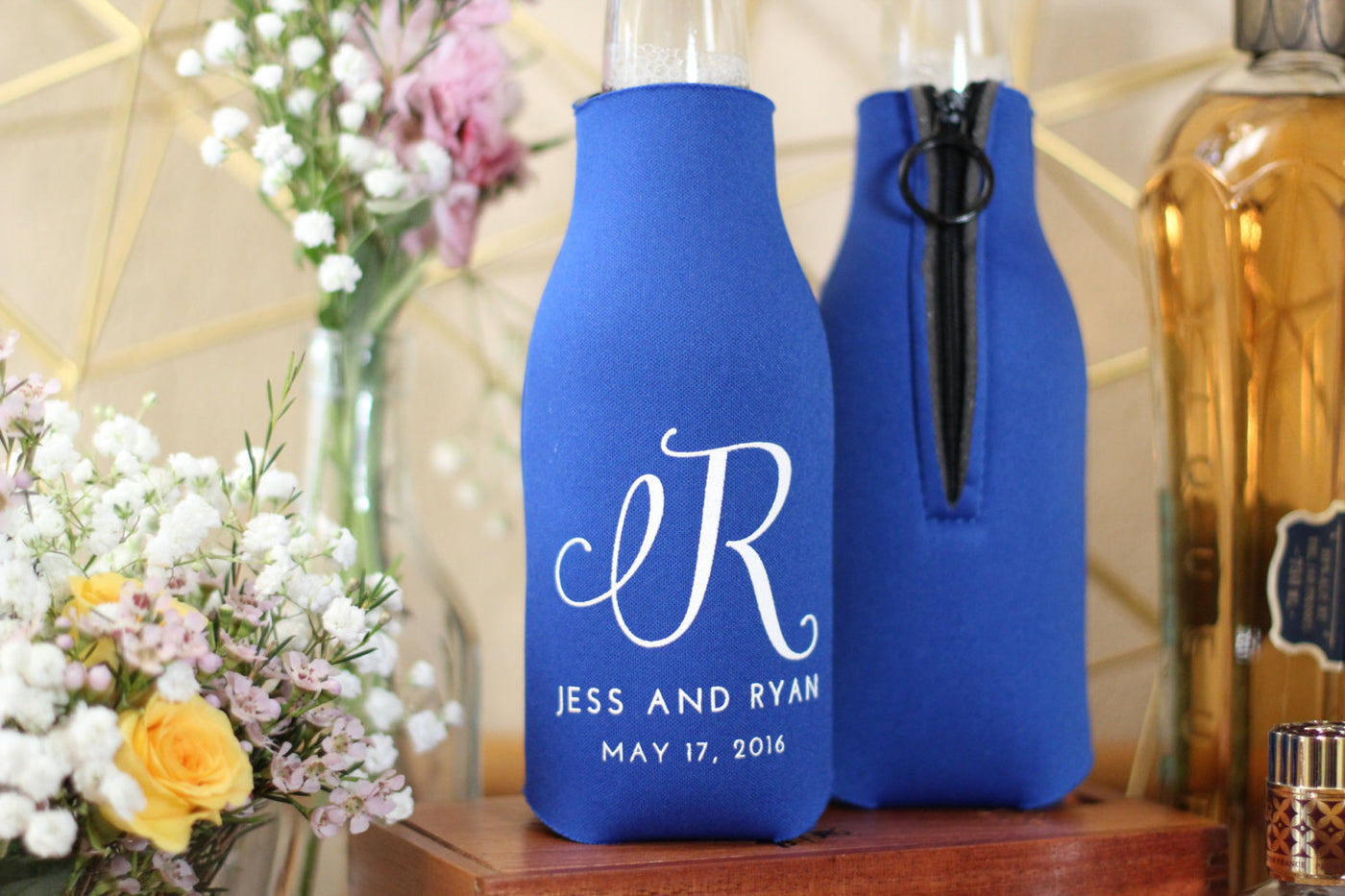 Personalized Monogram Wedding Zipper Bottle Can Coolers #1571