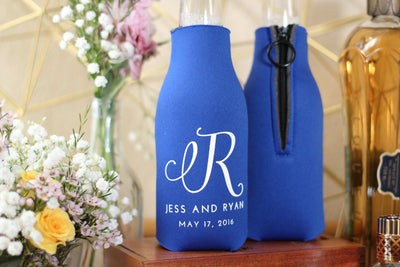 Personalized Monogram Wedding Zipper Bottle Can Coolers #1571