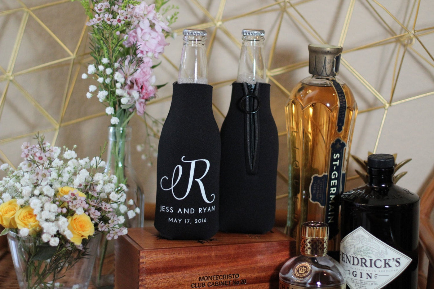 Personalized Monogram Wedding Zipper Bottle Can Coolers #1571