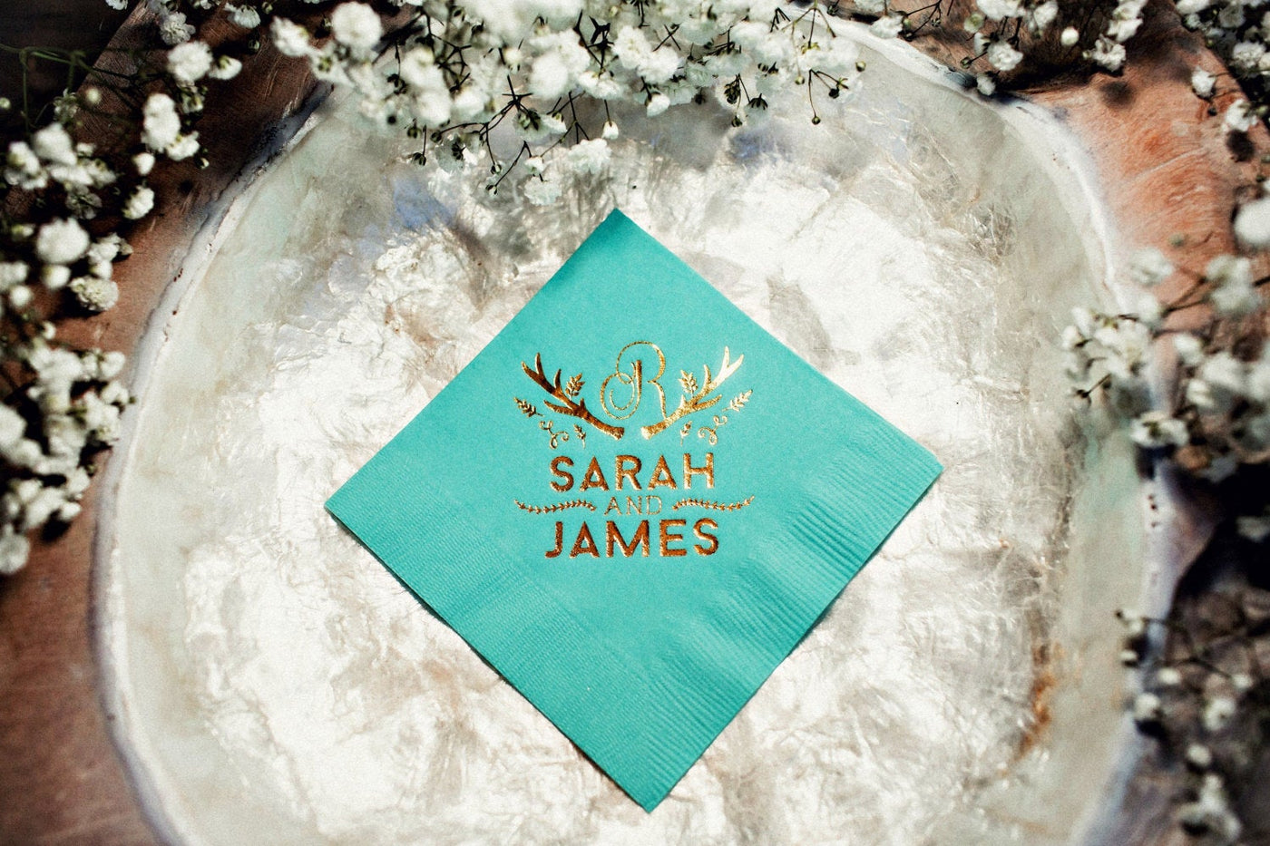 Gold Foil Deer Antler Beverage Napkins #1279, #1028