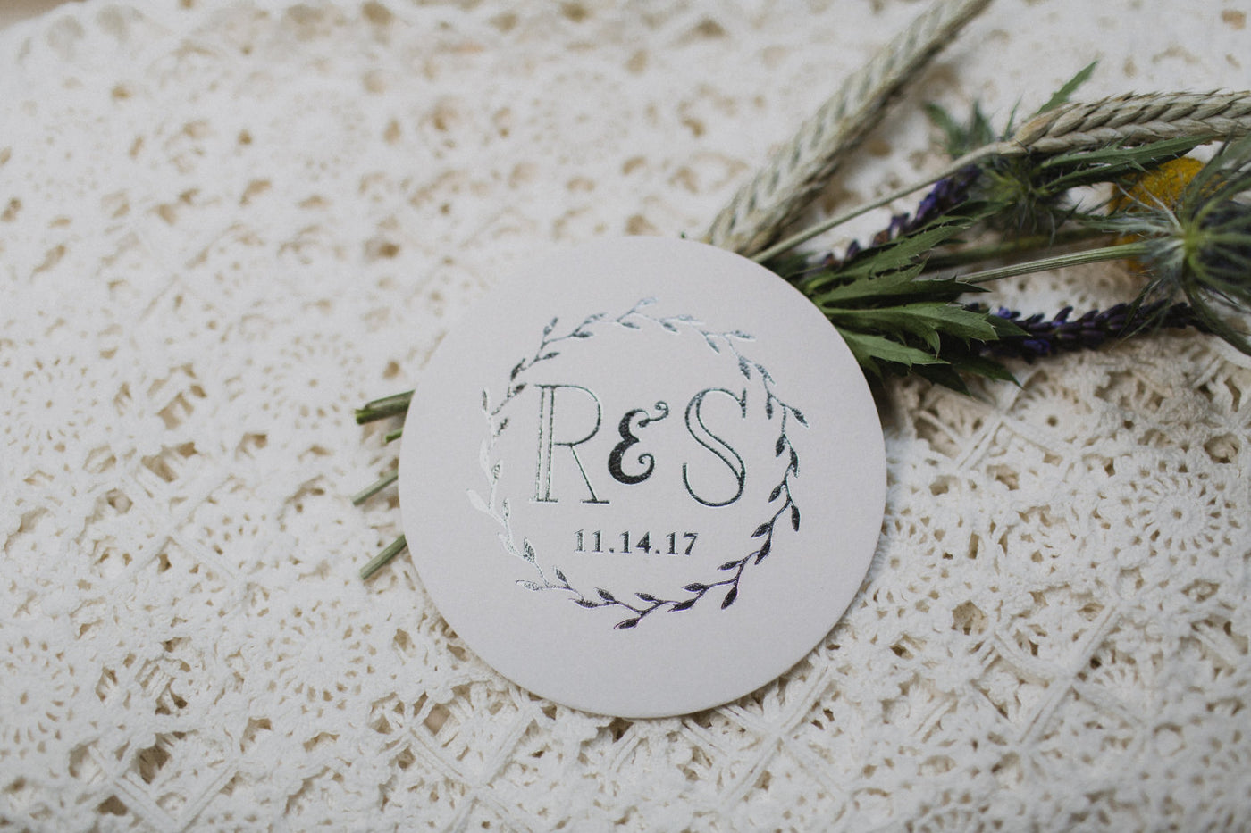 Custom Wreath Wedding Coaster Design #1322