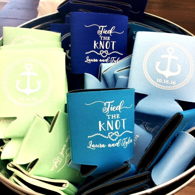 Tied the Knot Nautical Wedding Can Coolers