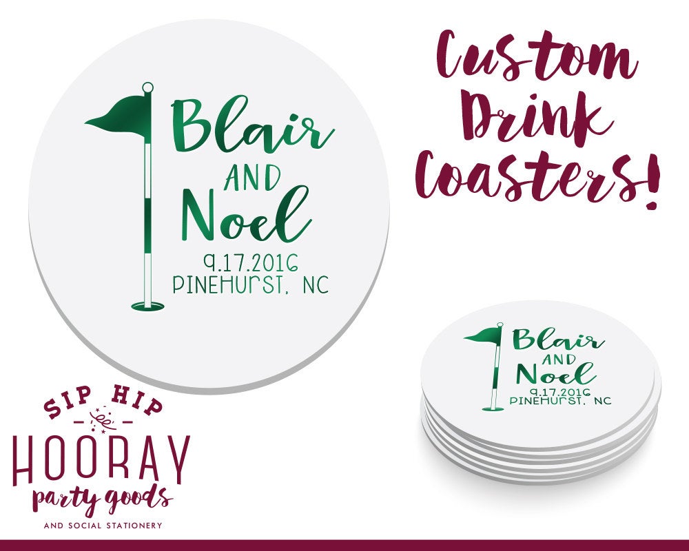 All Fore Love Golf Crest Drink Coasters #1614