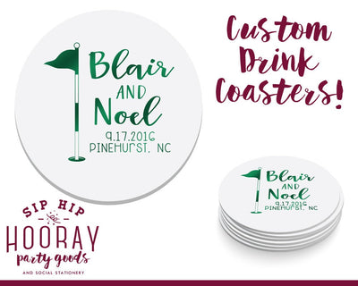 All Fore Love Golf Crest Drink Coasters #1614