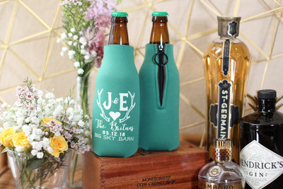 Rustic Wedding Antlers Zippered Bottle Can Coolers #1303