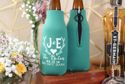 Custom Initials Wedding Zippered Bottle Can Coolers #1303
