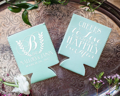 Neoprene Cheers to Love Laughter and Happily Ever After Wedding Can Coolers #1072