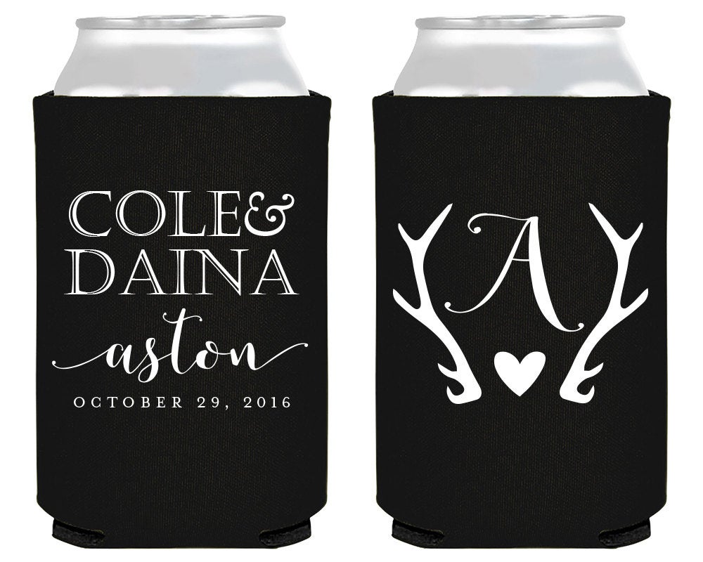 Rustic Wedding Antler Neoprene Can Coolers, #1658