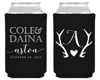 Rustic Wedding Antler Neoprene Can Coolers, #1658