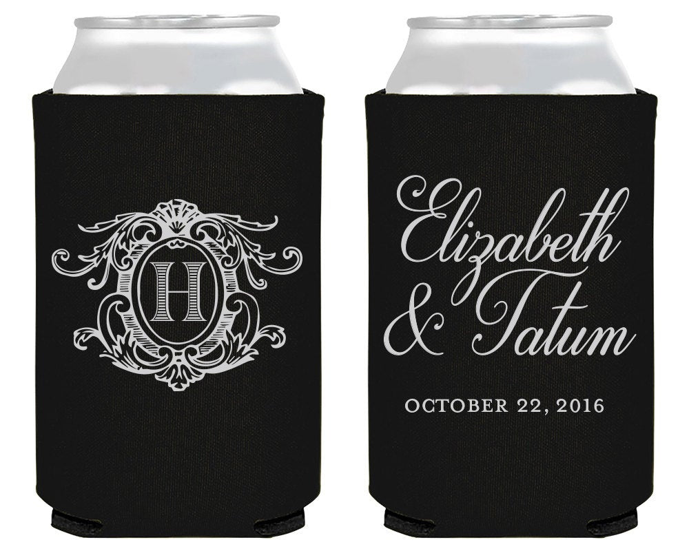 Elegant Monogrammed Wedding Neoprene Can Coolers #1663